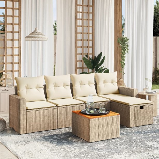 6-tlg. Garten-Sofagarnitur mit Kissen Schwarz Poly Rattan