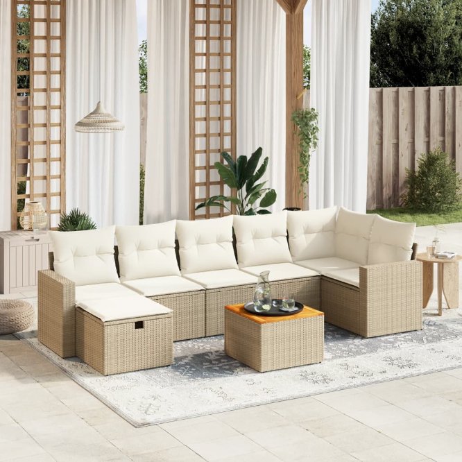 8-tlg. Garten-Sofagarnitur mit Kissen Schwarz Poly Rattan