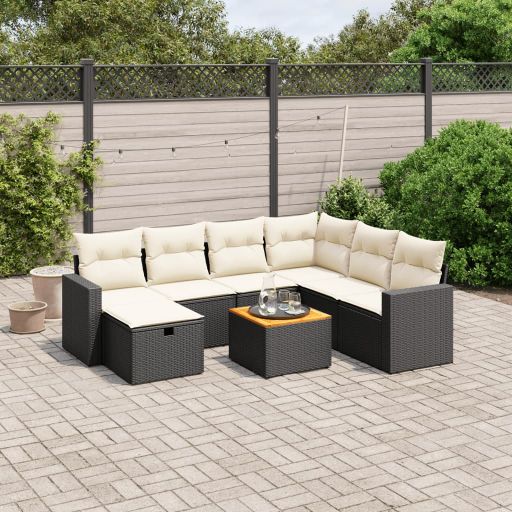 8-tlg. Garten-Sofagarnitur mit Kissen Schwarz Poly Rattan
