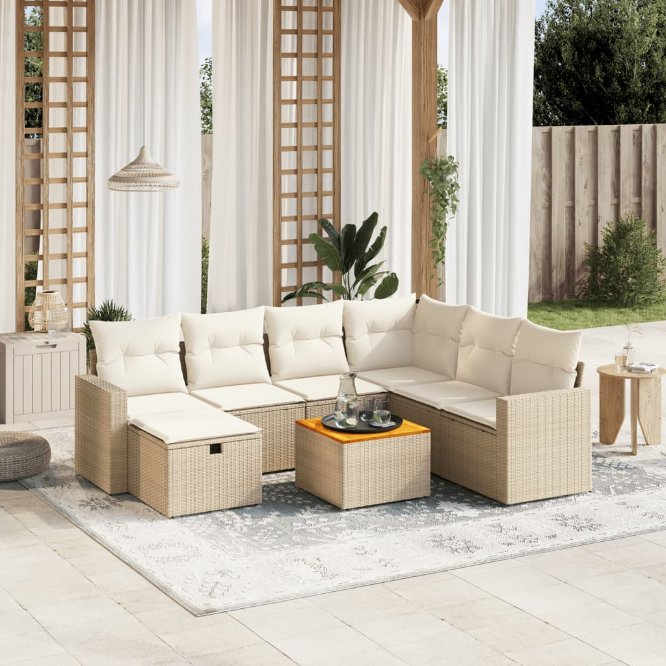 8-tlg. Garten-Sofagarnitur mit Kissen Schwarz Poly Rattan