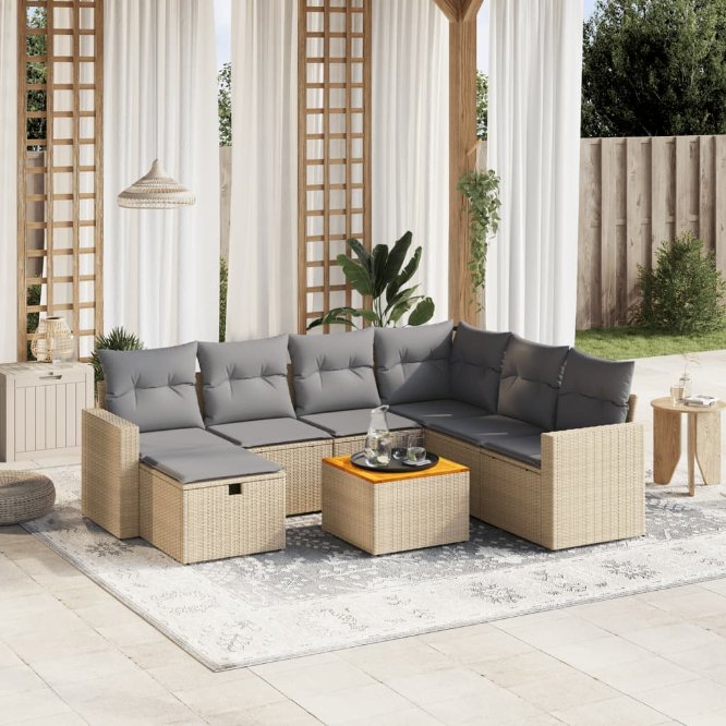 8-tlg. Garten-Sofagarnitur mit Kissen Schwarz Poly Rattan