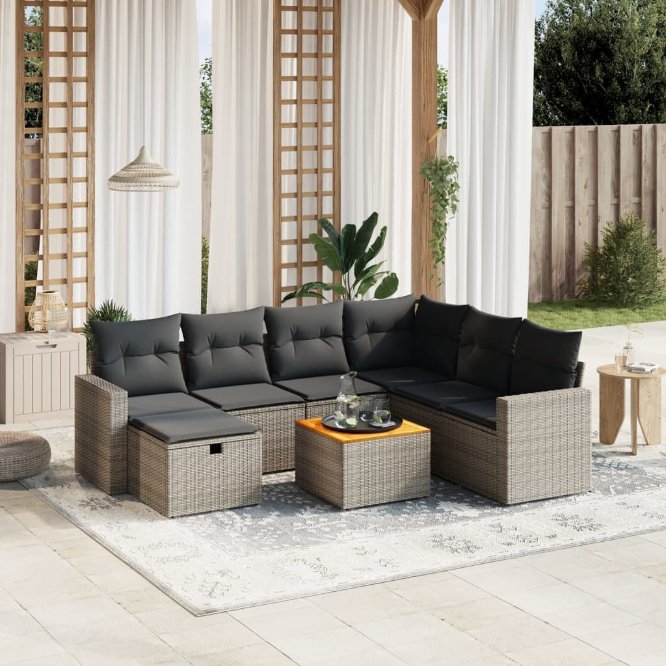 8-tlg. Garten-Sofagarnitur mit Kissen Schwarz Poly Rattan