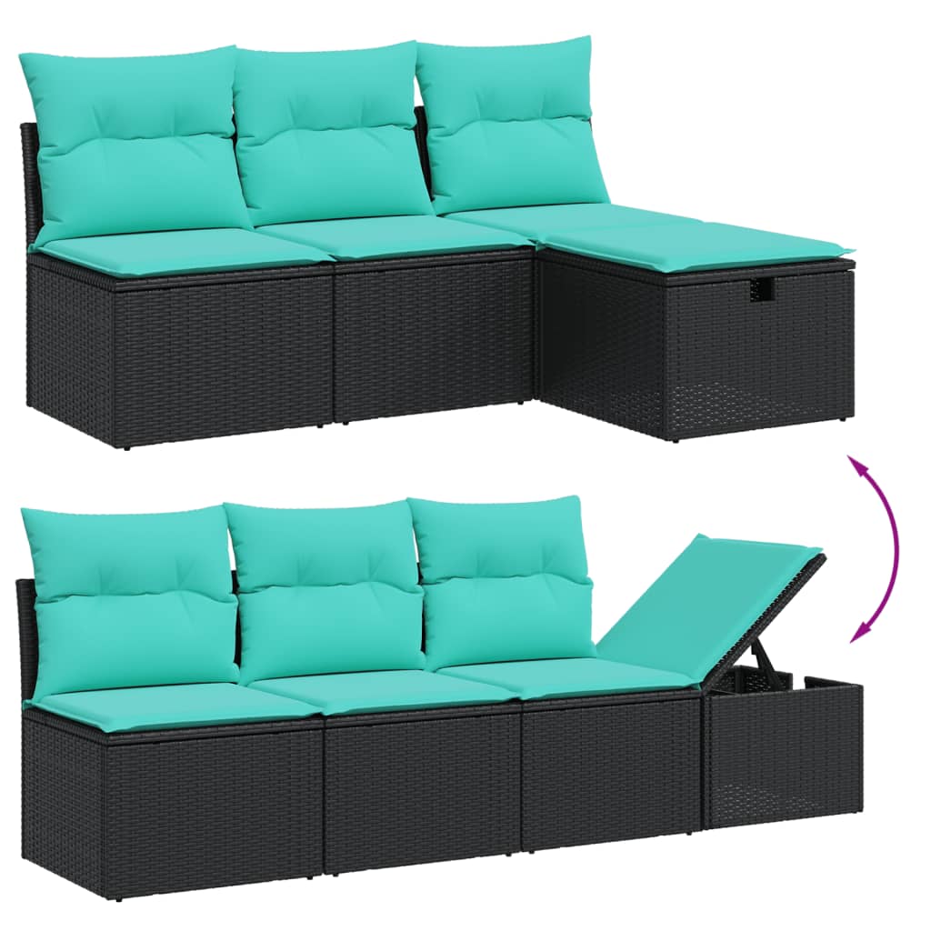 9-tlg. Garten-Sofagarnitur mit Kissen Schwarz Poly Rattan