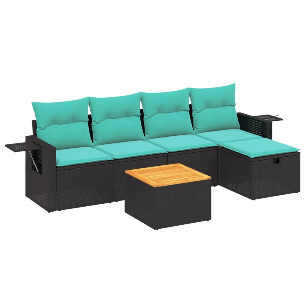 6-tlg. Garten-Sofagarnitur mit Kissen Schwarz Poly Rattan