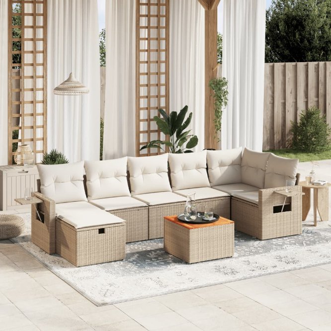 8-tlg. Garten-Sofagarnitur mit Kissen Schwarz Poly Rattan