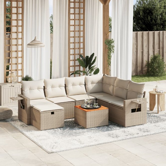 8-tlg. Garten-Sofagarnitur mit Kissen Schwarz Poly Rattan