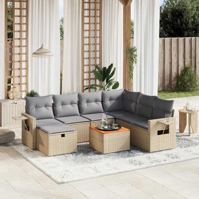8-tlg. Garten-Sofagarnitur mit Kissen Schwarz Poly Rattan