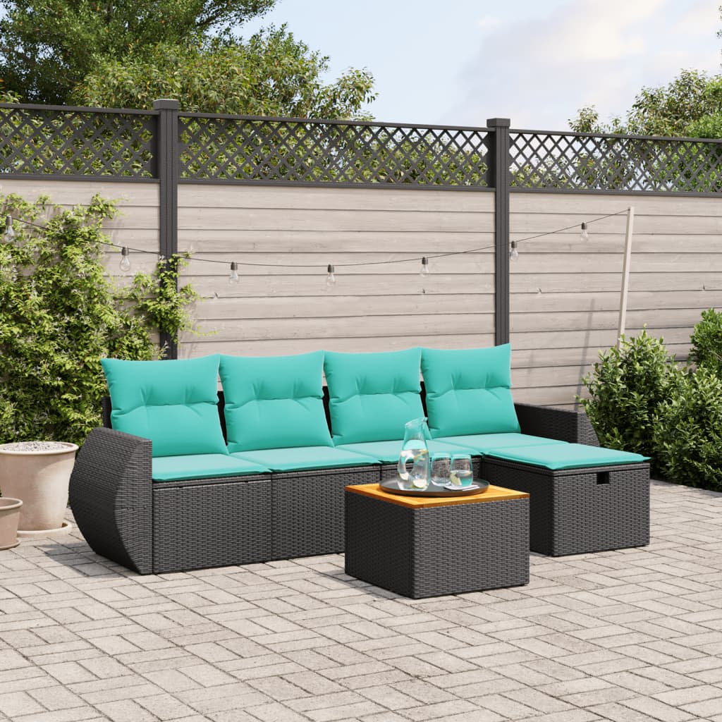 6-tlg. Garten-Sofagarnitur mit Kissen Schwarz Poly Rattan