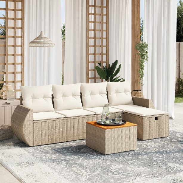 6-tlg. Garten-Sofagarnitur mit Kissen Schwarz Poly Rattan