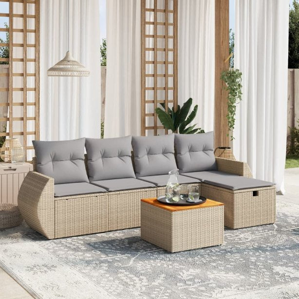 6-tlg. Garten-Sofagarnitur mit Kissen Schwarz Poly Rattan