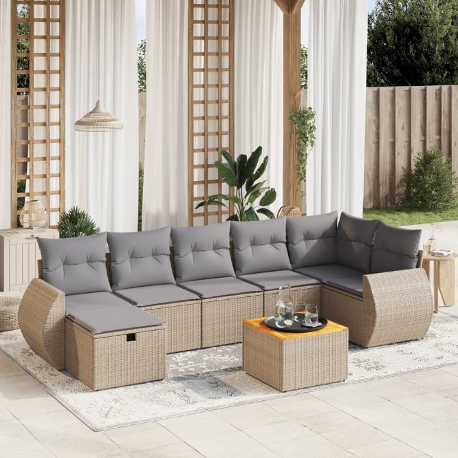 8-tlg. Garten-Sofagarnitur mit Kissen Schwarz Poly Rattan