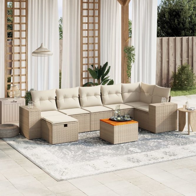 8-tlg. Garten-Sofagarnitur mit Kissen Schwarz Poly Rattan