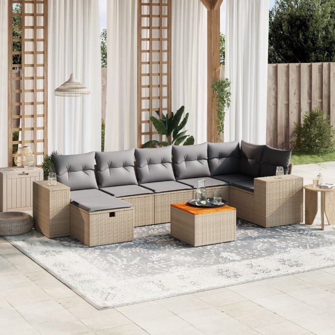8-tlg. Garten-Sofagarnitur mit Kissen Schwarz Poly Rattan