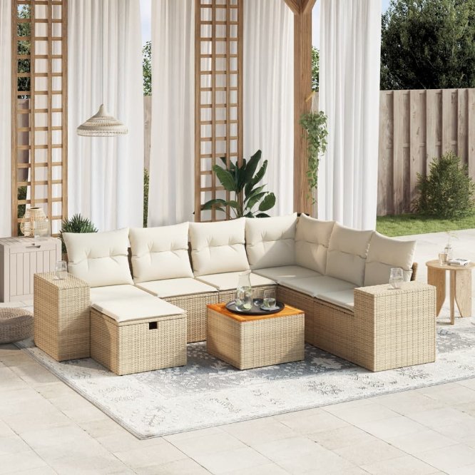8-tlg. Garten-Sofagarnitur mit Kissen Schwarz Poly Rattan
