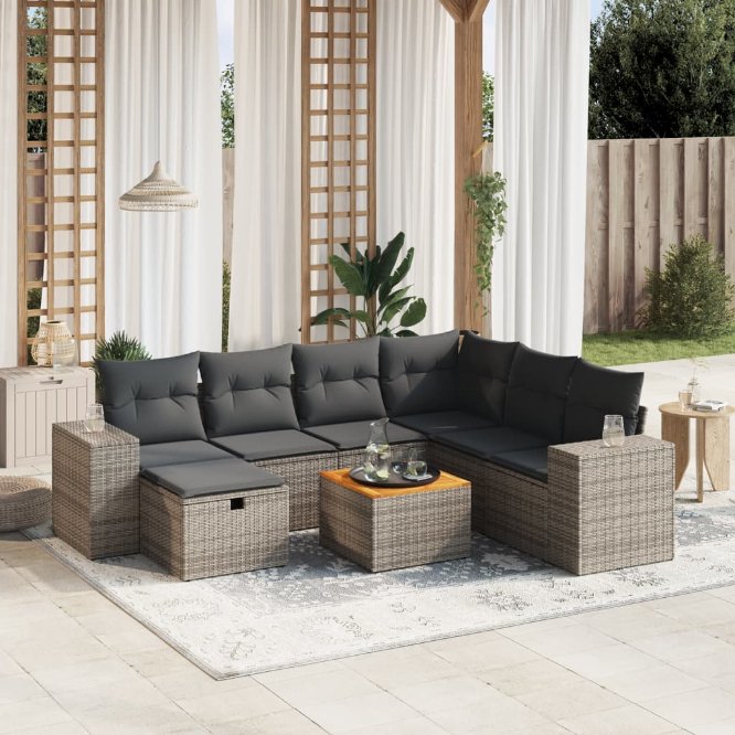 8-tlg. Garten-Sofagarnitur mit Kissen Schwarz Poly Rattan