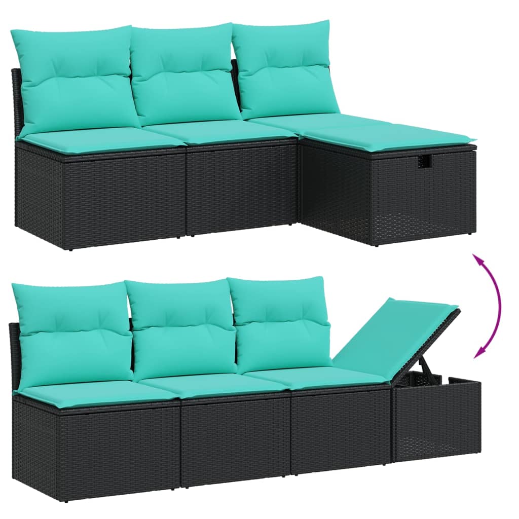 9-tlg. Garten-Sofagarnitur mit Kissen Schwarz Poly Rattan