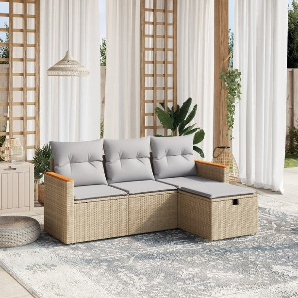 4-tlg. Garten-Sofagarnitur mit Kissen Schwarz Poly Rattan