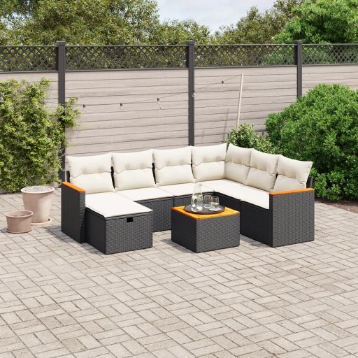 7-tlg. Garten-Sofagarnitur mit Kissen Schwarz Poly Rattan