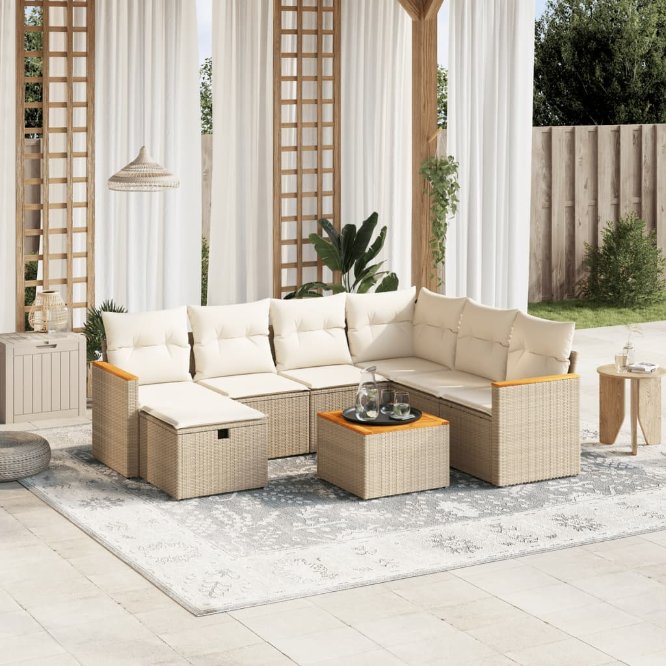 7-tlg. Garten-Sofagarnitur mit Kissen Schwarz Poly Rattan