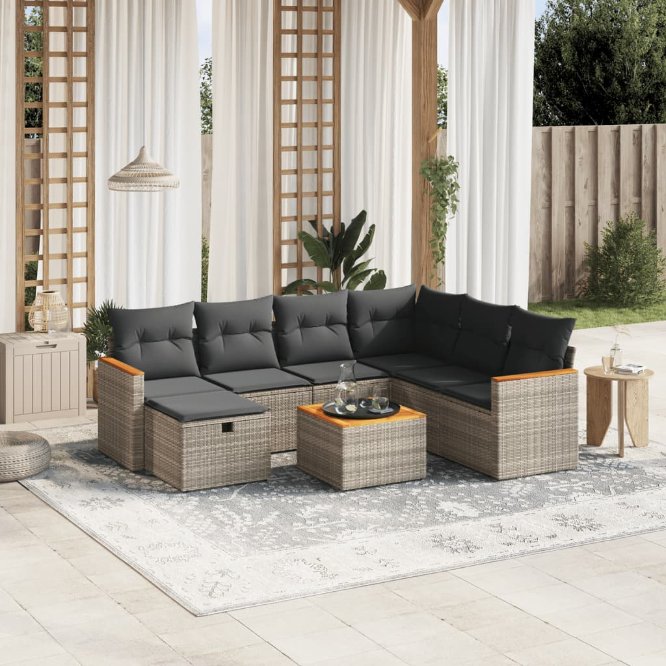 7-tlg. Garten-Sofagarnitur mit Kissen Schwarz Poly Rattan