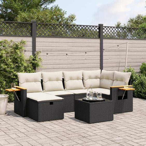 6-tlg. Garten-Sofagarnitur mit Kissen Schwarz Poly Rattan
