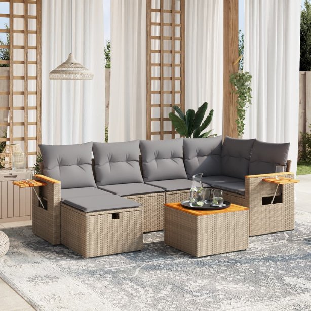6-tlg. Garten-Sofagarnitur mit Kissen Schwarz Poly Rattan
