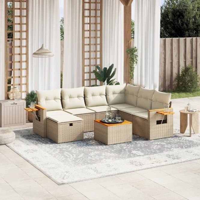 7-tlg. Garten-Sofagarnitur mit Kissen Schwarz Poly Rattan