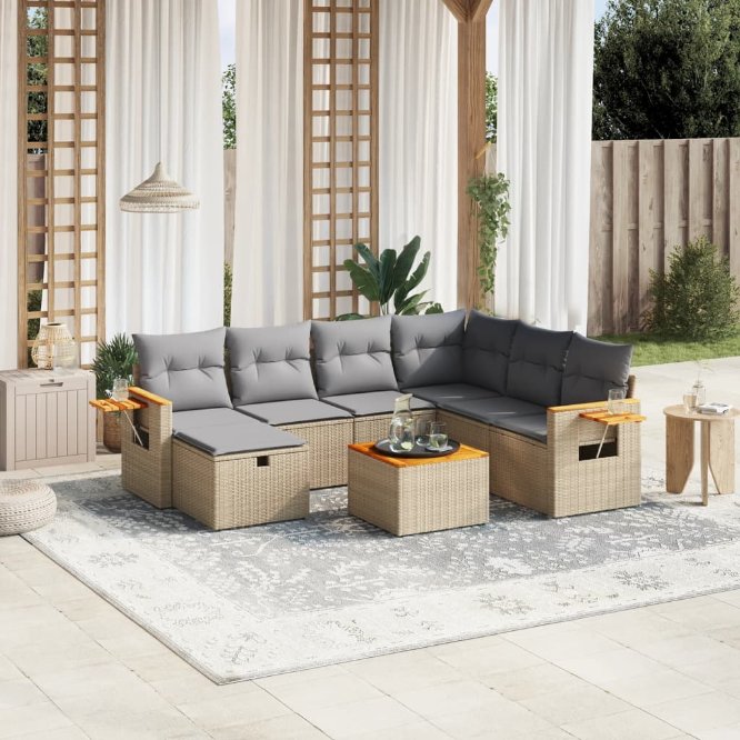 7-tlg. Garten-Sofagarnitur mit Kissen Schwarz Poly Rattan