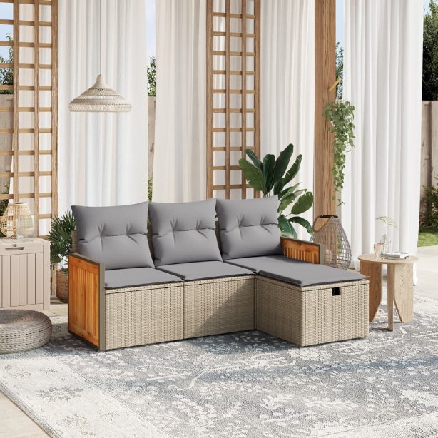 4-tlg. Garten-Sofagarnitur mit Kissen Schwarz Poly Rattan
