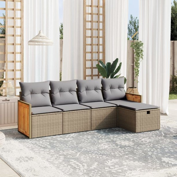 5-tlg. Garten-Sofagarnitur mit Kissen Schwarz Poly Rattan