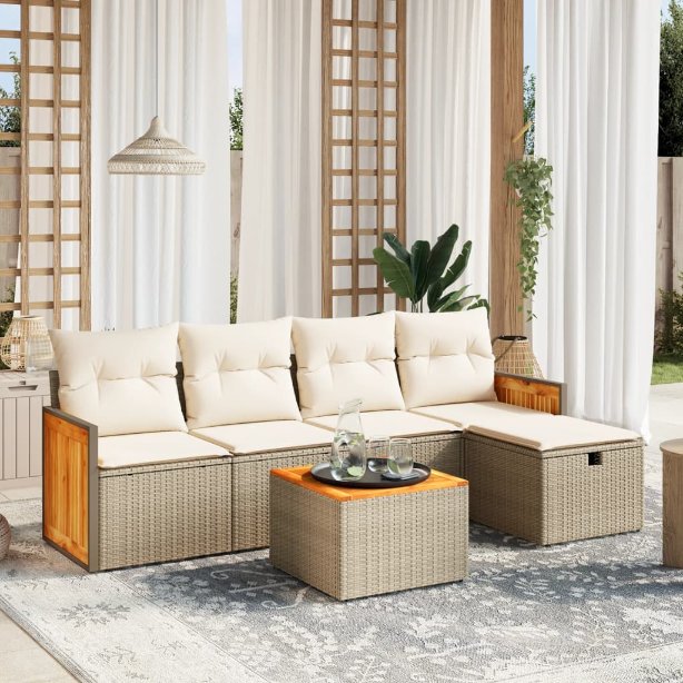 5-tlg. Garten-Sofagarnitur mit Kissen Schwarz Poly Rattan