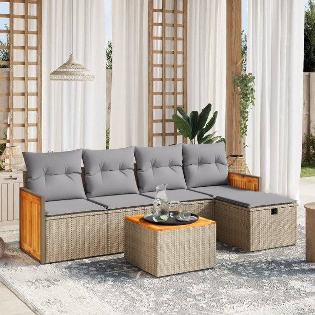 5-tlg. Garten-Sofagarnitur mit Kissen Schwarz Poly Rattan