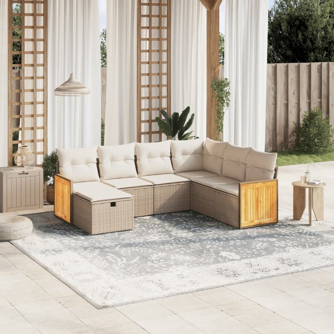 7-tlg. Garten-Sofagarnitur mit Kissen Schwarz Poly Rattan