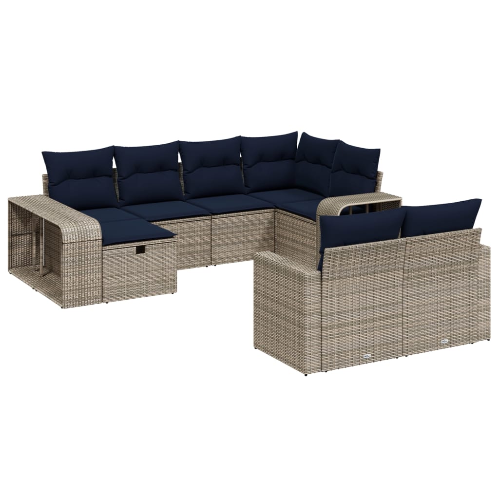 vidaXL 10-tlg. Garten-Sofagarnitur mit Kissen Grau Poly Rattan
