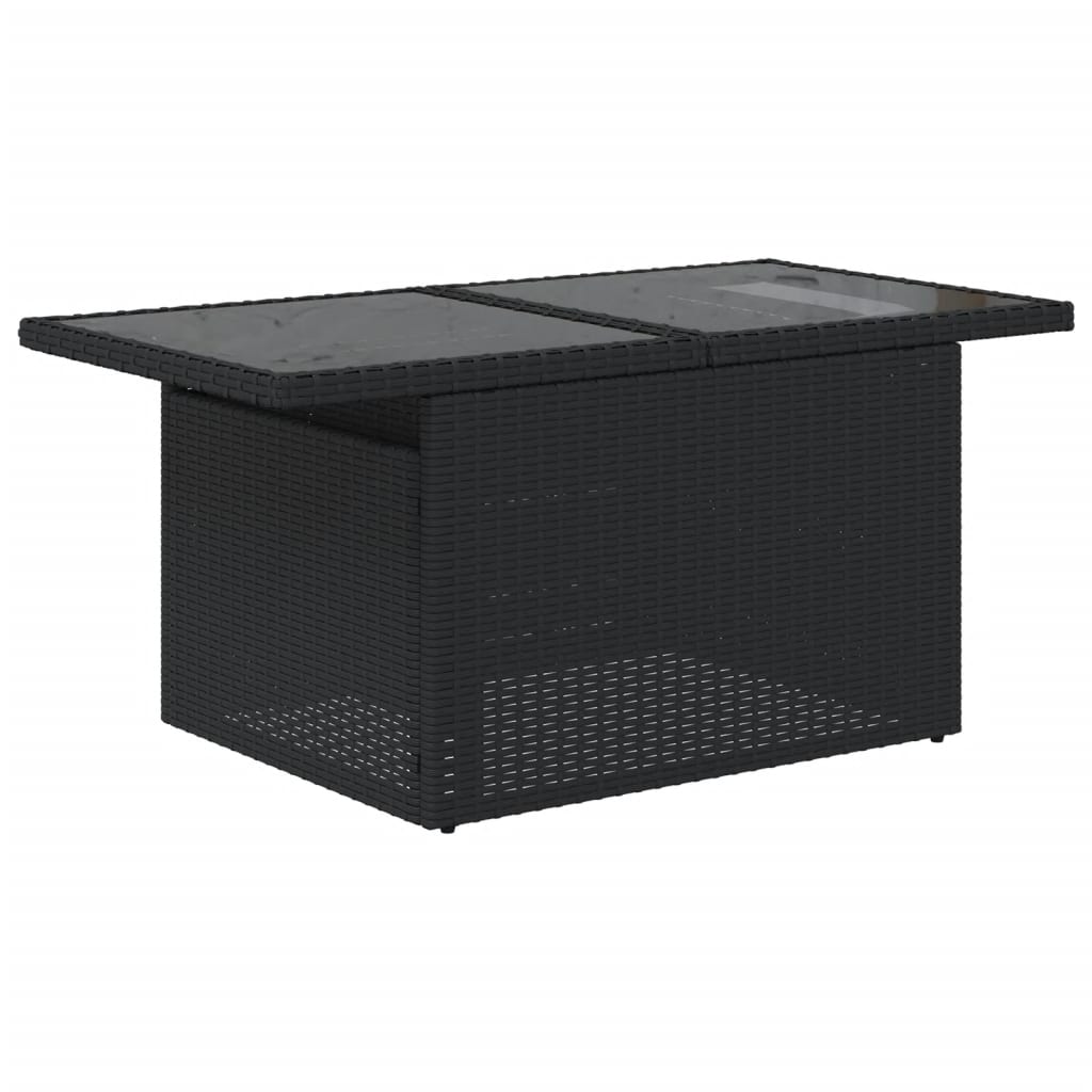 5-teiliges Gartensofa-Set mit Kissen, schwarzes Polyrattan
