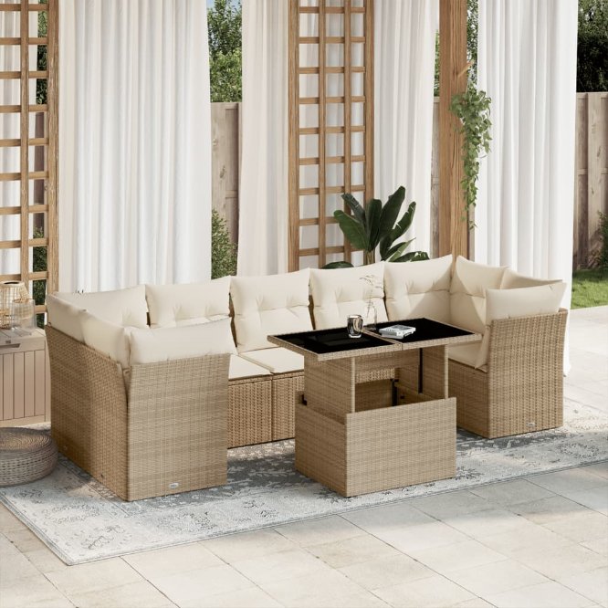 8-tlg. Garten-Sofagarnitur mit Kissen Schwarz Poly Rattan