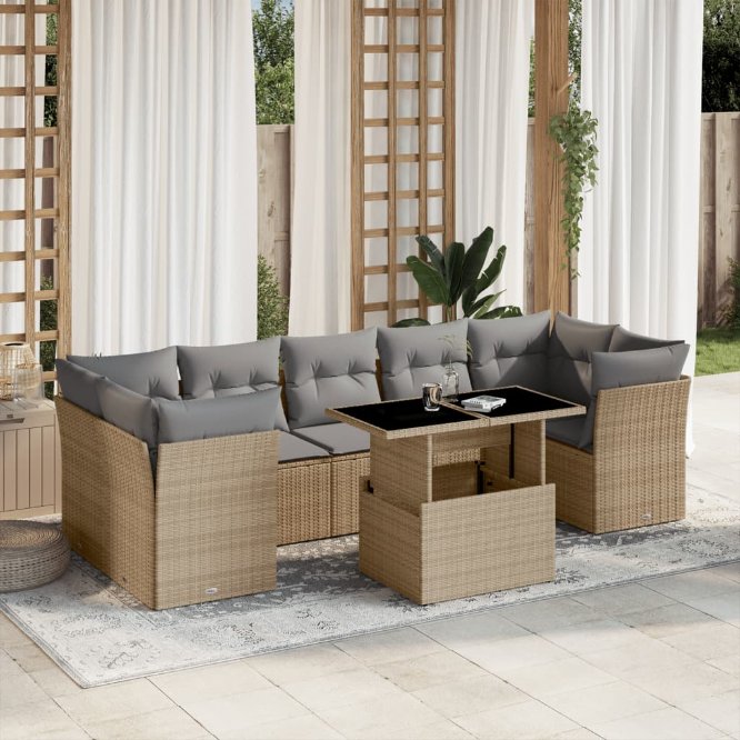 8-tlg. Garten-Sofagarnitur mit Kissen Schwarz Poly Rattan
