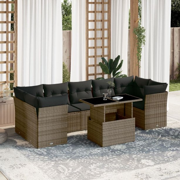 8-tlg. Garten-Sofagarnitur mit Kissen Schwarz Poly Rattan