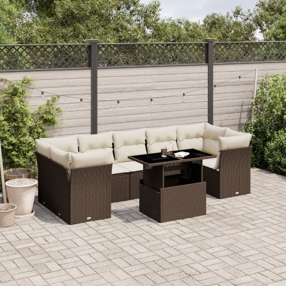 8-tlg. Garten-Sofagarnitur mit Kissen Schwarz Poly Rattan