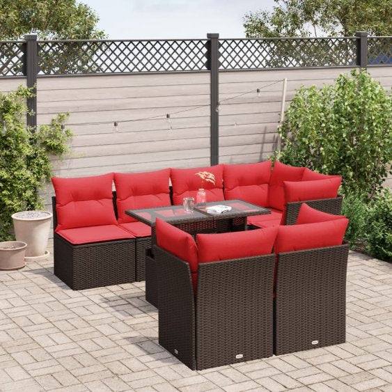 8-teiliges Gartensofa-Set mit Kissen, schwarzes Polyrattan