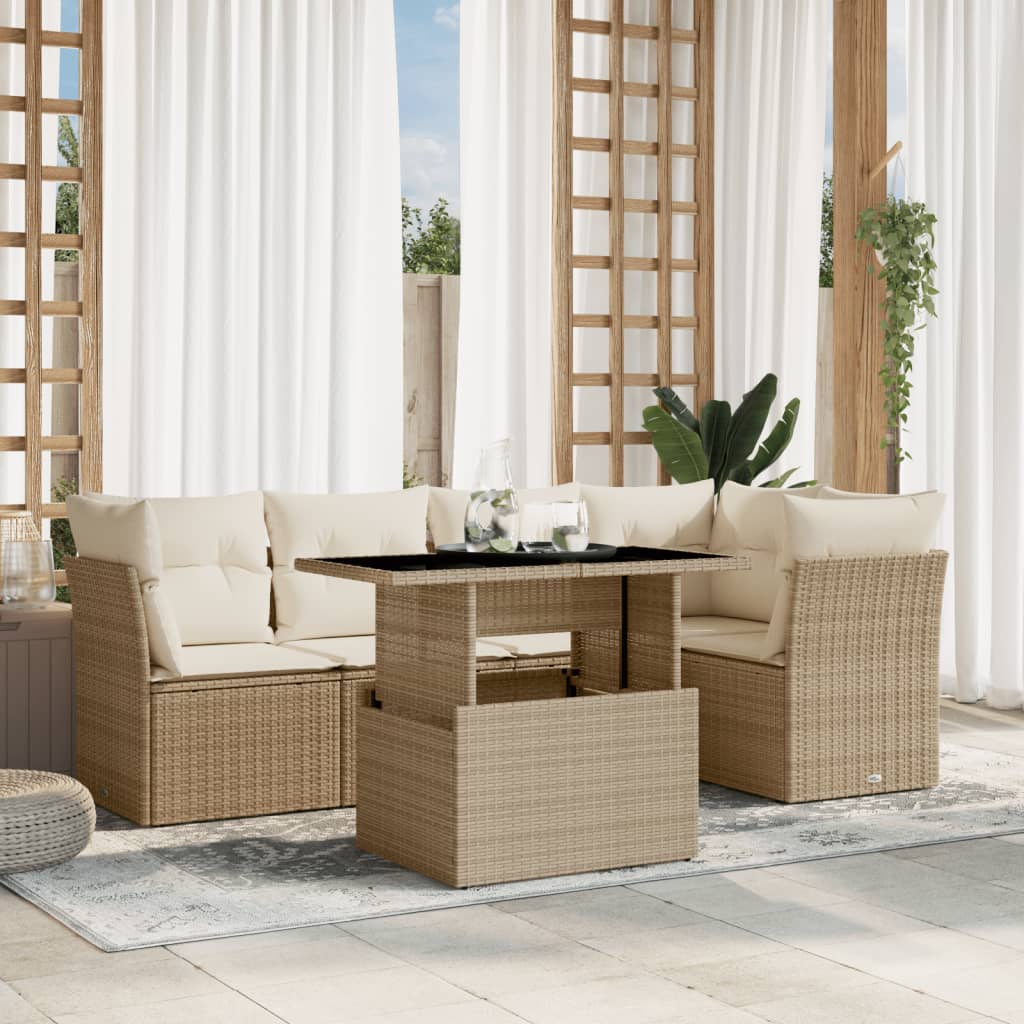 6-tlg. Garten-Sofagarnitur mit Kissen Schwarz Poly Rattan