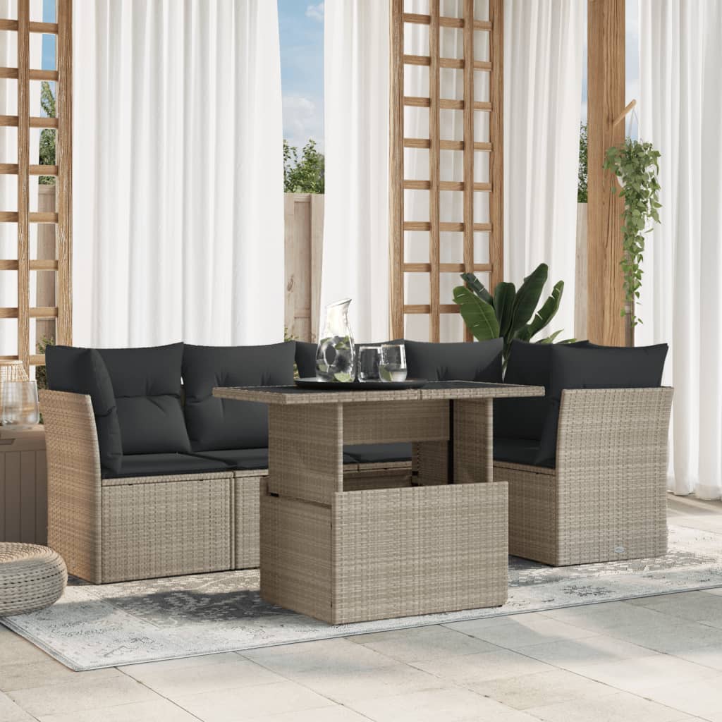6-tlg. Garten-Sofagarnitur mit Kissen Schwarz Poly Rattan