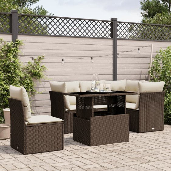 6-tlg. Garten-Sofagarnitur mit Kissen Schwarz Poly Rattan