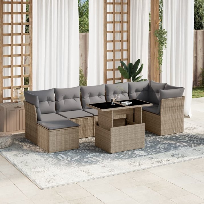 8-tlg. Garten-Sofagarnitur mit Kissen Schwarz Poly Rattan