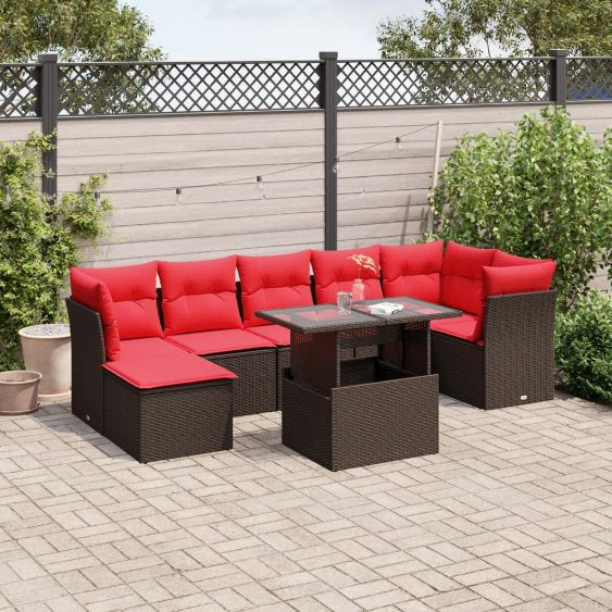 8-teiliges Gartensofa-Set mit Kissen, schwarzes Polyrattan