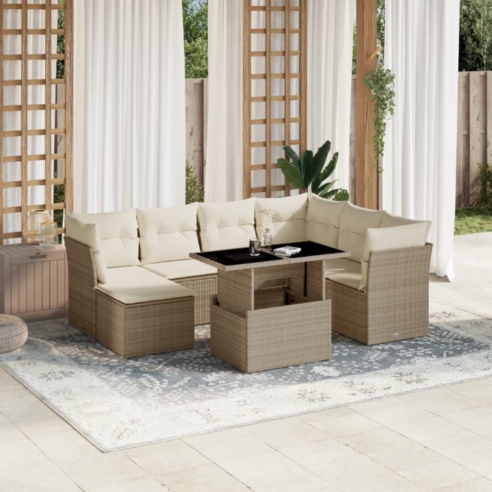 8-tlg. Garten-Sofagarnitur mit Kissen Schwarz Poly Rattan