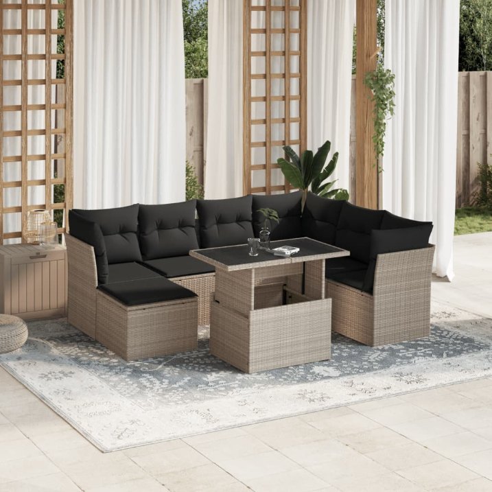 8-tlg. Garten-Sofagarnitur mit Kissen Schwarz Poly Rattan