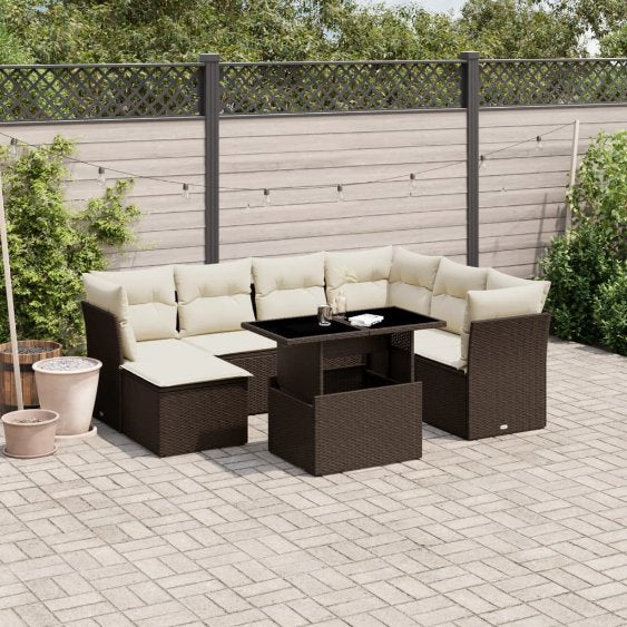 8-tlg. Garten-Sofagarnitur mit Kissen Schwarz Poly Rattan