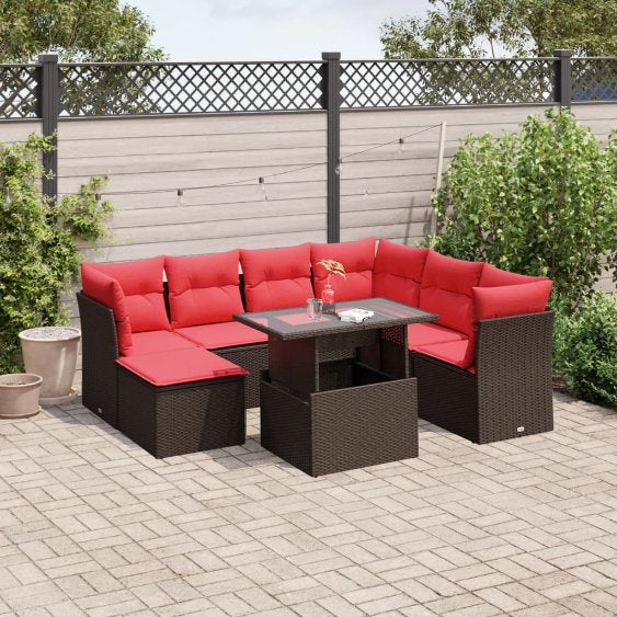 8-teiliges Gartensofa-Set mit Kissen, schwarzes Polyrattan