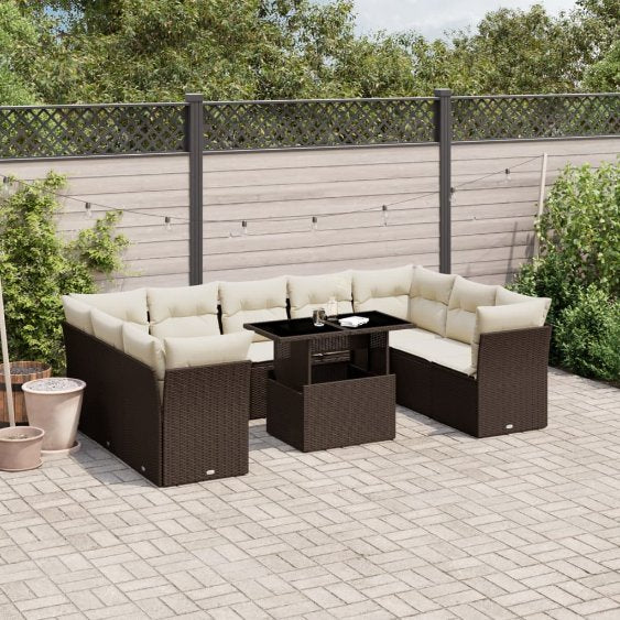 vidaXL 10-tlg. Garten-Sofagarnitur mit Kissen Schwarz Poly Rattan